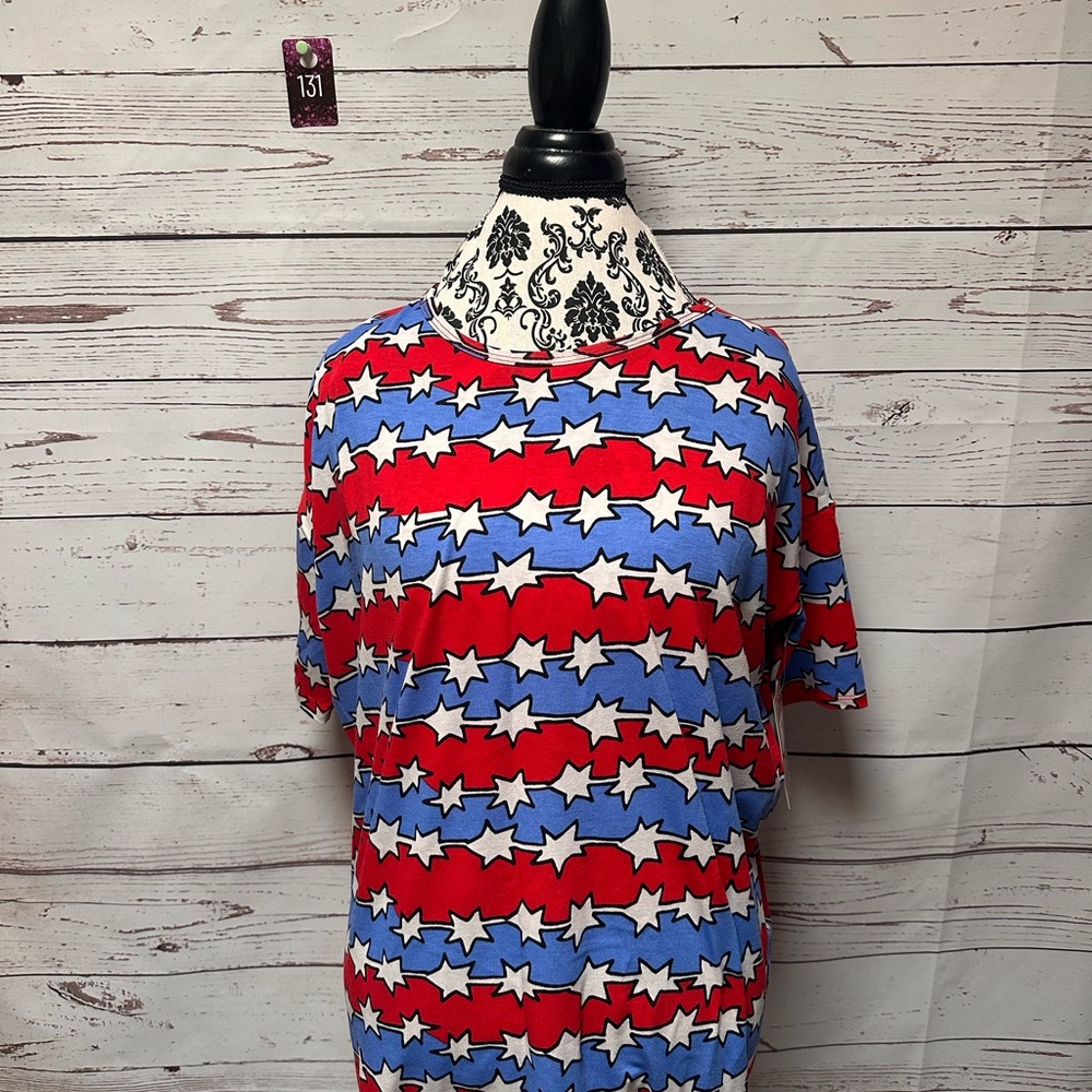 LuLaRoe Red and Blue Star Short Sleeve Tee - Irma